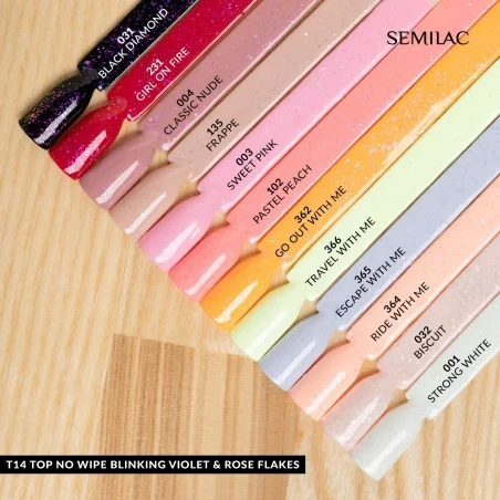 T14 Semilac Top No Wipe Blinking Violet & Rose Flakes 7ml