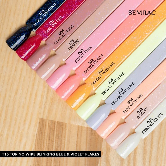 T15 Semilac Top No Wie Blinking Blue & Violet Flakes 7ml